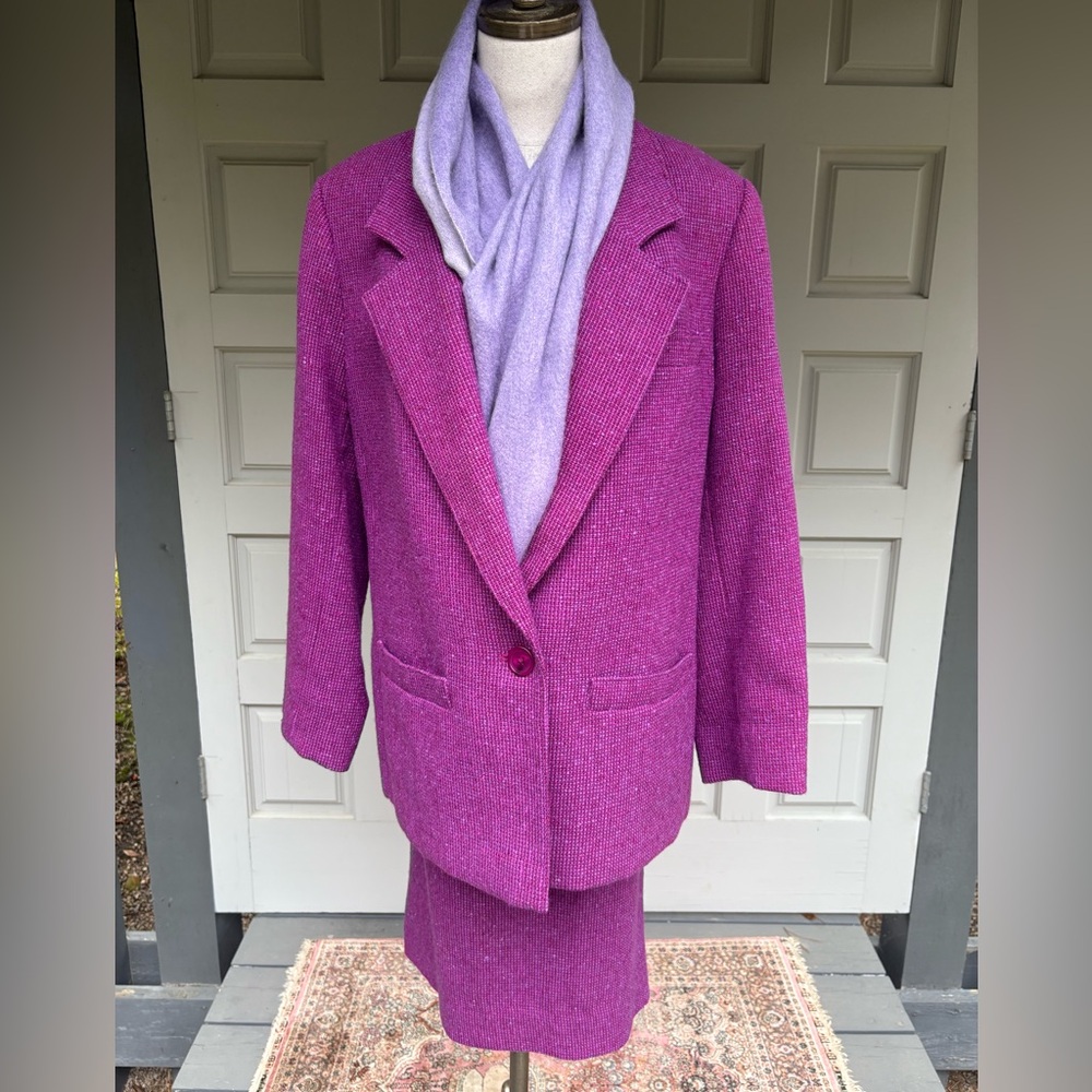 Pendleton Vintage Purple & Pink Tweed 2 Piece Blazer and Skirt Set